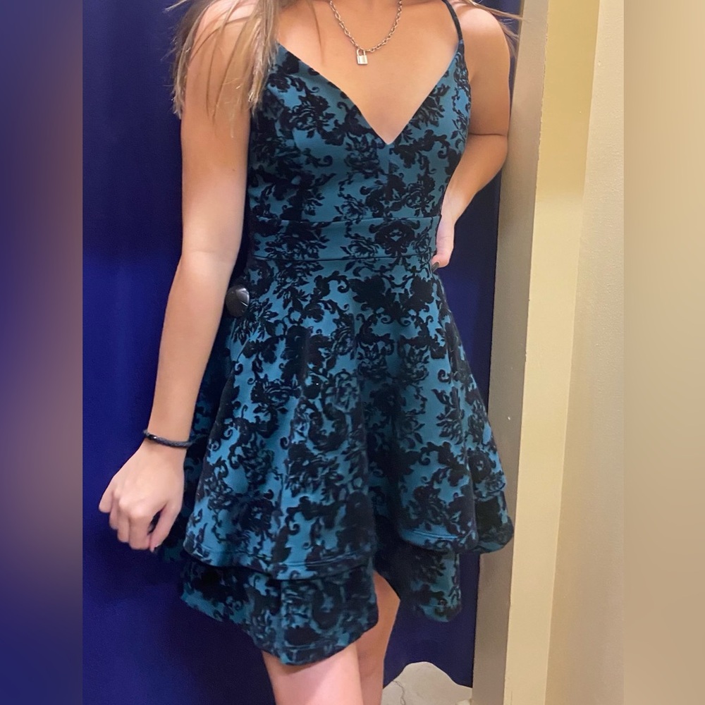 Green and black homecoming dance dress